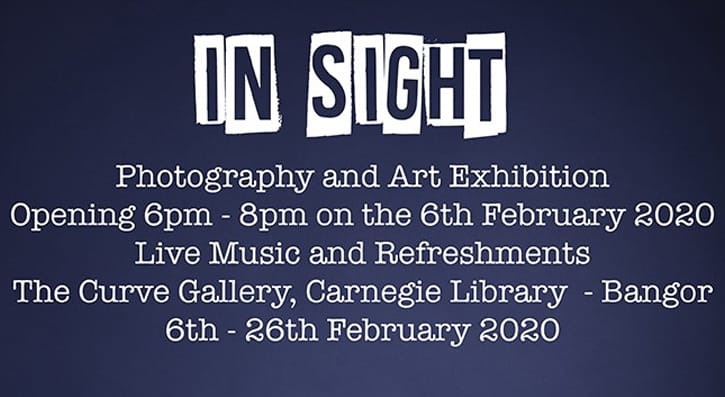 The In Sight Exhibition will take place on Thursday, 6th of February from 6pm to 8pm, at the Curve Gallery, Carnegie Library, Bangor. 